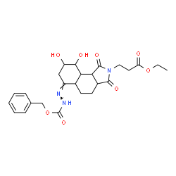 ChemSpider 2D Image | Benzyl (2Z)-2-[2-(3-ethoxy-3-oxopropyl)-8,9-dihydroxy-1,3-dioxododecahydro-6H-benzo[e]isoindol-6-ylidene]hydrazinecarboxylate | C25H31N3O8