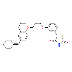 ChemSpider 2D Image | (5S)-5-(3-{3-[4-(Cyclohexylidenemethyl)-2-propylphenoxy]propoxy}phenyl)-1,3-thiazolidine-2,4-dione | C28H33NO4S