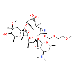 ChemSpider 2D Image | (3R,4R,5S,6S,7R,9S,11S,12S,13S,14S)-6-{[(2S,3S,4R,6S)-4-(Dimethylamino)-3-hydroxy-6-methyltetrahydro-2H-pyran-2-yl]oxy}-14-ethyl-7,12,13-trihydroxy-4-{[(2S,4S,5R,6S)-5-hydroxy-4-methoxy-4,6-dimethylte
trahydro-2H-pyran-2-yl]oxy}-10-{[(2-methoxyethoxy)methoxy]imino}-3,5,7,9,11,13-hexamethyloxacyclotetradecan-2-one | C41H76N2O15