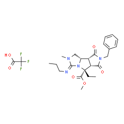ChemSpider 2D Image | Methyl (3E,5R,5aS,8aR,8bS)-7-benzyl-5-ethyl-2-methyl-6,8-dioxo-3-(propylimino)decahydropyrrolo[3',4':3,4]pyrrolo[1,2-c]imidazole-5-carboxylate trifluoroacetate (1:1) | C25H31F3N4O6