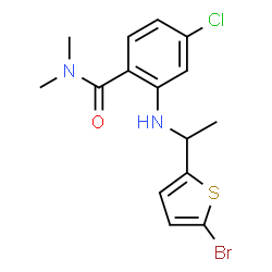 ChemSpider 2D Image | 2-{[1-(5-Bromo-2-thienyl)ethyl]amino}-4-chloro-N,N-dimethylbenzamide | C15H16BrClN2OS