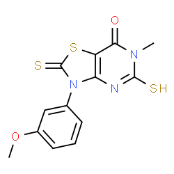 ChemSpider 2D Image | 3-(3-Methoxyphenyl)-6-methyl-2,5-dithioxo-2,3,5,6-tetrahydro[1,3]thiazolo[4,5-d]pyrimidin-7(4H)-one | C13H11N3O2S3