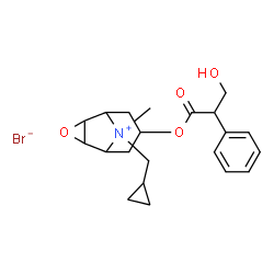 ChemSpider 2D Image | 9-(Cyclopropylmethyl)-7-[(3-hydroxy-2-phenylpropanoyl)oxy]-9-methyl-3-oxa-9-azoniatricyclo[3.3.1.0~2,4~]nonane bromide | C21H28BrNO4