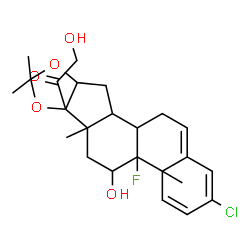 ChemSpider 2D Image | 1-(2-Chloro-4b-fluoro-5-hydroxy-4a,6a,8,8-tetramethyl-4a,4b,5,6,6a,9a,10,10a,10b,11-decahydro-6bH-naphtho[2',1':4,5]indeno[1,2-d][1,3]dioxol-6b-yl)-2-hydroxyethanone | C24H30ClFO5