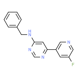 ChemSpider 2D Image | N-benzyl-6-(5-fluoro-3-pyridyl)pyrimidin-4-amine | C16H13FN4