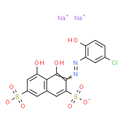 ChemSpider 2D Image | Disodium 3-[(E)-(5-chloro-2-hydroxyphenyl)diazenyl]-4,5-dihydroxy-2,7-naphthalenedisulfonate | C16H9ClN2Na2O9S2