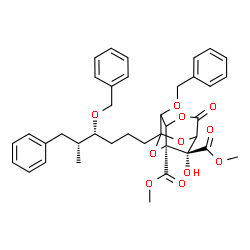 ChemSpider 2D Image | Dimethyl (7S,8S)-2-(benzyloxy)-1-[(4R,5R)-4-(benzyloxy)-5-methyl-6-phenylhexyl]-7-hydroxy-5-oxo-4,9,10-trioxatricyclo[4.3.1.0~3,8~]decane-7,8-dicarboxylate | C38H42O11