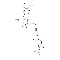 ChemSpider 2D Image | Methyl 2-{(2R,3E,7Z,10S,12S,13E)-12-[(3,4-dimethoxybenzyl)oxy]-10-hydroxy-2-methoxy-11,11-dimethyl-3,7,13-pentadecatrien-5-yn-1-yl}-1,3-oxazole-4-carboxylate | C32H41NO8
