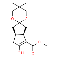 ChemSpider 2D Image | Methyl (3a'R,6a'S)-5'-hydroxy-5,5-dimethyl-3',3a',6',6a'-tetrahydro-1'H-spiro[1,3-dioxane-2,2'-pentalene]-4'-carboxylate | C15H22O5
