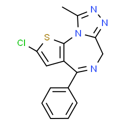 ChemSpider 2D Image | 2-Chloro-9-methyl-4-phenyl-6H-thieno[3,2-f][1,2,4]triazolo[4,3-a][1,4]diazepine | C15H11ClN4S