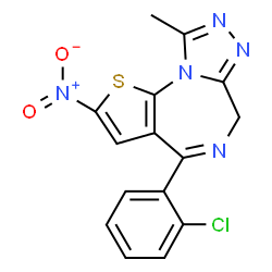 ChemSpider 2D Image | 4-(2-Chlorophenyl)-9-methyl-2-nitro-6H-thieno[3,2-f][1,2,4]triazolo[4,3-a][1,4]diazepine | C15H10ClN5O2S