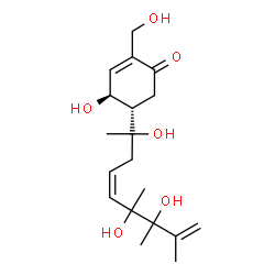ChemSpider 2D Image | (4S,5S)-4-Hydroxy-2-(hydroxymethyl)-5-[(2S,4Z)-2,6,7-trihydroxy-6,7,8-trimethyl-4,8-nonadien-2-yl]-2-cyclohexen-1-one | C19H30O6