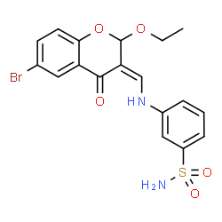 ChemSpider 2D Image | 3-{[(Z)-(6-Bromo-2-ethoxy-4-oxo-2H-chromen-3(4H)-ylidene)methyl]amino}benzenesulfonamide | C18H17BrN2O5S
