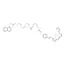 ChemSpider 2D Image | Difluoro(N-{2-[2-(2-{[2-hydroxy-3-(1-naphthyloxy)propyl]amino}ethoxy)ethoxy]ethyl}-6-[({4-[(E)-2-(5-{[5-(2-thienyl)-2H-pyrrol-2-ylidene-kappaN]methyl}-1H-pyrrol-2-yl-kappaN)vinyl]phenoxy}acetyl)amino]
hexanamidato)boron | C48H54BF2N5O7S