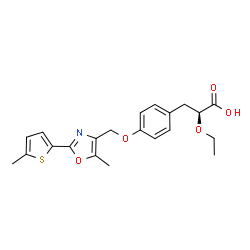 ChemSpider 2D Image | (2S)-2-Ethoxy-3-(4-{[5-methyl-2-(5-methyl-2-thienyl)-1,3-oxazol-4-yl]methoxy}phenyl)propanoic acid | C21H23NO5S