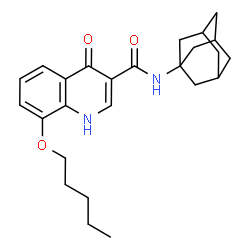 ChemSpider 2D Image | N-(Adamantan-1-yl)-4-oxo-8-(pentyloxy)-1,4-dihydro-3-quinolinecarboxamide | C25H32N2O3