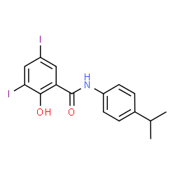ChemSpider 2D Image | 2-Hydroxy-3,5-diiodo-N-(4-isopropylphenyl)benzamide | C16H15I2NO2