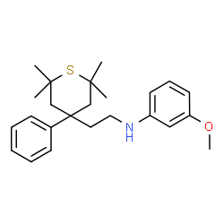 ChemSpider 2D Image | 3-Methoxy-N-[2-(2,2,6,6-tetramethyl-4-phenyltetrahydro-2H-thiopyran-4-yl)ethyl]aniline | C24H33NOS
