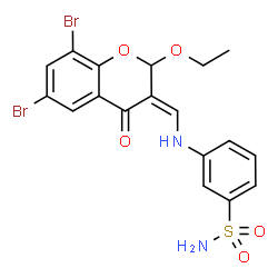 ChemSpider 2D Image | 3-{[(Z)-(6,8-Dibromo-2-ethoxy-4-oxo-2H-chromen-3(4H)-ylidene)methyl]amino}benzenesulfonamide | C18H16Br2N2O5S
