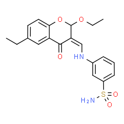 ChemSpider 2D Image | 3-{[(Z)-(2-Ethoxy-6-ethyl-4-oxo-2H-chromen-3(4H)-ylidene)methyl]amino}benzenesulfonamide | C20H22N2O5S
