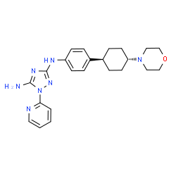 ChemSpider 2D Image | N~3~-{4-[trans-4-(4-Morpholinyl)cyclohexyl]phenyl}-1-(2-pyridinyl)-1H-1,2,4-triazole-3,5-diamine | C23H29N7O