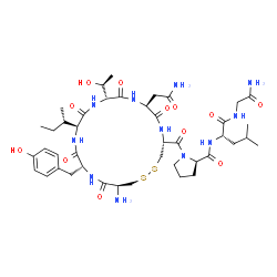 ChemSpider 2D Image | 1-({(4R,7S,10R,13S,16R,19S)-19-Amino-7-(2-amino-2-oxoethyl)-13-[(2S)-2-butanyl]-16-(4-hydroxybenzyl)-10-[(1S)-1-hydroxyethyl]-6,9,12,15,18-pentaoxo-1,2-dithia-5,8,11,14,17-pentaazacycloicosan-4-yl}car
bonyl)-D-prolyl-L-leucylglycinamide | C42H65N11O12S2