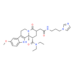ChemSpider 2D Image | (1S,12bS)-N,N-Diethyl-3-(2-{[3-(1H-imidazol-1-yl)propyl]amino}-2-oxoethyl)-9-methoxy-12b-methyl-4-oxo-1,2,3,4,6,7,12,12b-octahydroindolo[2,3-a]quinolizine-1-carboxamide | C30H40N6O4