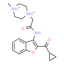 ChemSpider 2D Image | 1-(2-{[2-(Cyclopropylcarbonyl)-1-benzofuran-3-yl]amino}-2-oxoethyl)-4-methylpiperazinediium | C19H25N3O3