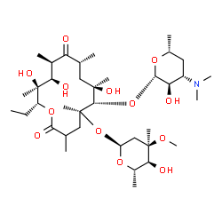 ChemSpider 2D Image | (5S,6S,7R,9R,11R,12R,13S,14R)-6-{[(2S,3R,4S,6R)-4-(Dimethylamino)-3-hydroxy-6-methyltetrahydro-2H-pyran-2-yl]oxy}-14-ethyl-7,12,13-trihydroxy-5-{[(2S,4R,5S,6S)-5-hydroxy-4-methoxy-4,6-dimethyltetrahyd
ro-2H-pyran-2-yl]oxy}-3,5,7,9,11,13-hexamethyloxacyclotetradecane-2,10-dione | C37H67NO13