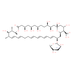 ChemSpider 2D Image | (1S,3R,4R,7R,9R,11R,15S,16S,17R,18S,19E,21E,25E,27E,29E,31E,33R,36R,37S)-33-[(3-Amino-3,6-dideoxy-beta-D-mannopyranosyl)oxy]-1,3,4,7,9,11,17,37-octahydroxy-15,16,18-trimethyl-13-oxo-14,39-dioxabicyclo
[33.3.1]nonatriaconta-19,21,25,27,29,31-hexaene-36-carboxylic acid | C47H75NO17