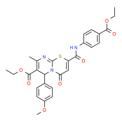 ChemSpider 2D Image | Ethyl 2-{[4-(ethoxycarbonyl)phenyl]carbamoyl}-6-(4-methoxyphenyl)-8-methyl-4-oxo-4H,6H-pyrimido[2,1-b][1,3]thiazine-7-carboxylate | C28H27N3O7S