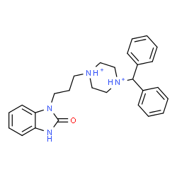ChemSpider 2D Image | 1-(Diphenylmethyl)-4-[3-(2-oxo-2,3-dihydro-1H-benzimidazol-1-yl)propyl]piperazinediium | C27H32N4O