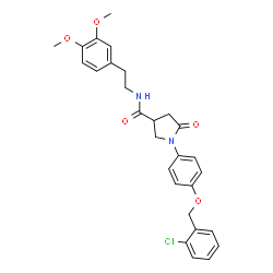 ChemSpider 2D Image | 1-{4-[(2-Chlorobenzyl)oxy]phenyl}-N-[2-(3,4-dimethoxyphenyl)ethyl]-5-oxo-3-pyrrolidinecarboxamide | C28H29ClN2O5