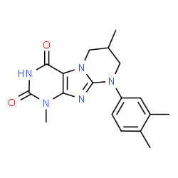 ChemSpider 2D Image | 9-(3,4-Dimethylphenyl)-1,7-dimethyl-6,7,8,9-tetrahydropyrimido[2,1-f]purine-2,4(1H,3H)-dione | C18H21N5O2