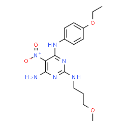 ChemSpider 2D Image | N~4~-(4-Ethoxyphenyl)-N~2~-(3-methoxypropyl)-5-nitro-2,4,6-pyrimidinetriamine | C16H22N6O4