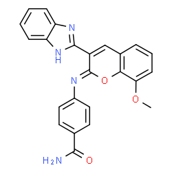 ChemSpider 2D Image | 4-{(Z)-[3-(1H-Benzimidazol-2-yl)-8-methoxy-2H-chromen-2-ylidene]amino}benzamide | C24H18N4O3