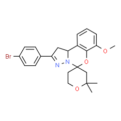 ChemSpider 2D Image | 2'-(4-Bromophenyl)-7'-methoxy-2,2-dimethyl-1',2,3,5,6,10b'-hexahydrospiro[pyran-4,5'-pyrazolo[1,5-c][1,3]benzoxazine] | C23H25BrN2O3