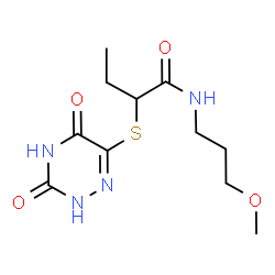 ChemSpider 2D Image | 2-[(3,5-Dioxo-2,3,4,5-tetrahydro-1,2,4-triazin-6-yl)sulfanyl]-N-(3-methoxypropyl)butanamide | C11H18N4O4S