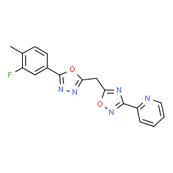 ChemSpider 2D Image | 2-(5-{[5-(3-Fluoro-4-methylphenyl)-1,3,4-oxadiazol-2-yl]methyl}-1,2,4-oxadiazol-3-yl)pyridine | C17H12FN5O2