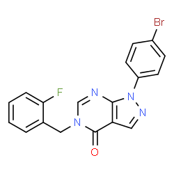 ChemSpider 2D Image | 1-(4-Bromophenyl)-5-(2-fluorobenzyl)-1,5-dihydro-4H-pyrazolo[3,4-d]pyrimidin-4-one | C18H12BrFN4O