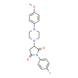 ChemSpider 2D Image | 1-(4-Fluorophenyl)-3-[4-(4-methoxyphenyl)-1-piperazinyl]-2,5-pyrrolidinedione | C21H22FN3O3