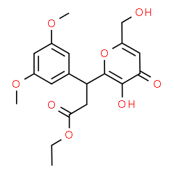 ChemSpider 2D Image | Ethyl 3-(3,5-dimethoxyphenyl)-3-[3-hydroxy-6-(hydroxymethyl)-4-oxo-4H-pyran-2-yl]propanoate | C19H22O8