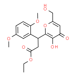 ChemSpider 2D Image | Ethyl 3-(2,5-dimethoxyphenyl)-3-[3-hydroxy-6-(hydroxymethyl)-4-oxo-4H-pyran-2-yl]propanoate | C19H22O8