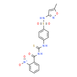 ChemSpider 2D Image | N-({4-[(5-Methyl-1,2-oxazol-3-yl)sulfamoyl]phenyl}carbamothioyl)-2-nitrobenzamide | C18H15N5O6S2
