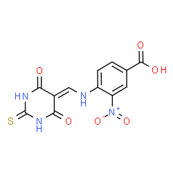 ChemSpider 2D Image | 4-{[(4,6-Dioxo-2-thioxotetrahydro-5(2H)-pyrimidinylidene)methyl]amino}-3-nitrobenzoic acid | C12H8N4O6S