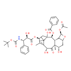 ChemSpider 2D Image | (2alpha,4xi,5beta,7beta,10beta,13alpha,20R)-20-Acetoxy-1,7,10-trihydroxy-13-{[(2R,3S)-2-hydroxy-3-({[(2-methyl-2-propanyl)oxy]carbonyl}amino)-3-phenylpropanoyl]oxy}-9-oxo-5,20-epoxytax-11-en-2-yl benz
oate | C43H53NO14