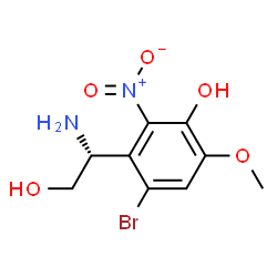 ChemSpider 2D Image | 3-[(1R)-1-Amino-2-hydroxyethyl]-4-bromo-6-methoxy-2-nitrophenol | C9H11BrN2O5