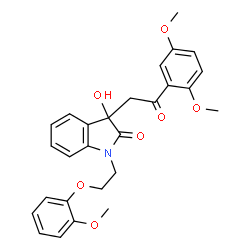 ChemSpider 2D Image | 3-[2-(2,5-Dimethoxyphenyl)-2-oxoethyl]-3-hydroxy-1-[2-(2-methoxyphenoxy)ethyl]-1,3-dihydro-2H-indol-2-one | C27H27NO7