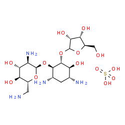 ChemSpider 2D Image | (1R,2R,3S,4R,6S)-4,6-Diamino-3-hydroxy-2-(D-ribofuranosyloxy)cyclohexyl 2,6-diamino-2,6-dideoxy-alpha-D-glucopyranoside sulfate (1:1) | C17H36N4O14S