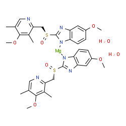 ChemSpider 2D Image | Bis(5-methoxy-2-{(S)-[(4-methoxy-3,5-dimethyl-2-pyridinyl)methyl]sulfinyl}-1H-benzimidazol-1-yl)magnesium dihydrate | C34H40MgN6O8S2